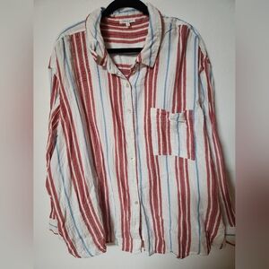 100% Cotton Maurices Red and Blue Striped Button Down Size 4X
